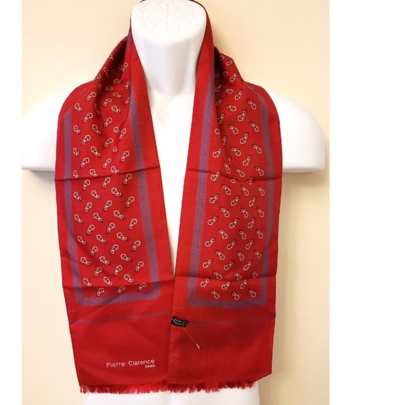 PIERRE CLARENCE PARIS Men's 100% Silk Luxury Long Scarf Red Paisley Pattern